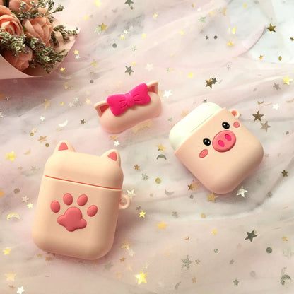 Cute Pig Apple Wireless Bluetooth Earphone Case