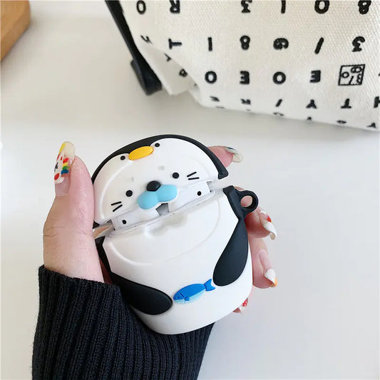 Cute Penguin Silicone AirPods Case for Wireless Earbuds