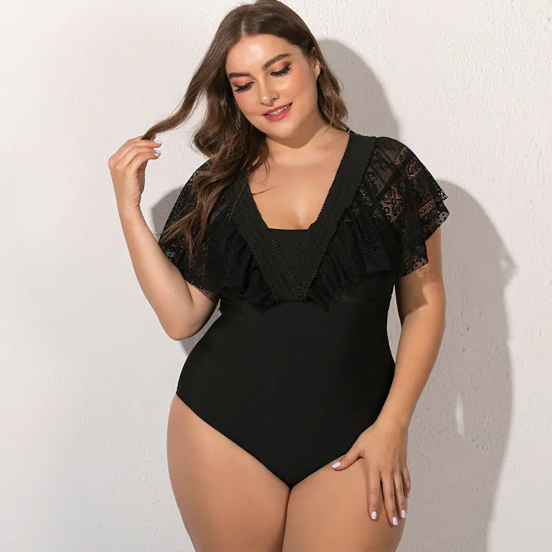 Plus Size Black One-Piece Swimsuit for Women